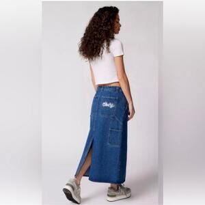 NEW Obey Juniper Midi Denim Stonewash Indigo High Rise Pockets Jean Skirt Sz 26